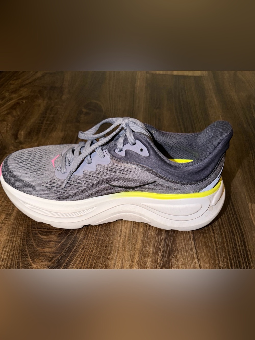 Hoka One One Women's Gray Athletic Shoes with Yellow & Pink Accents - Picture 3 of 3